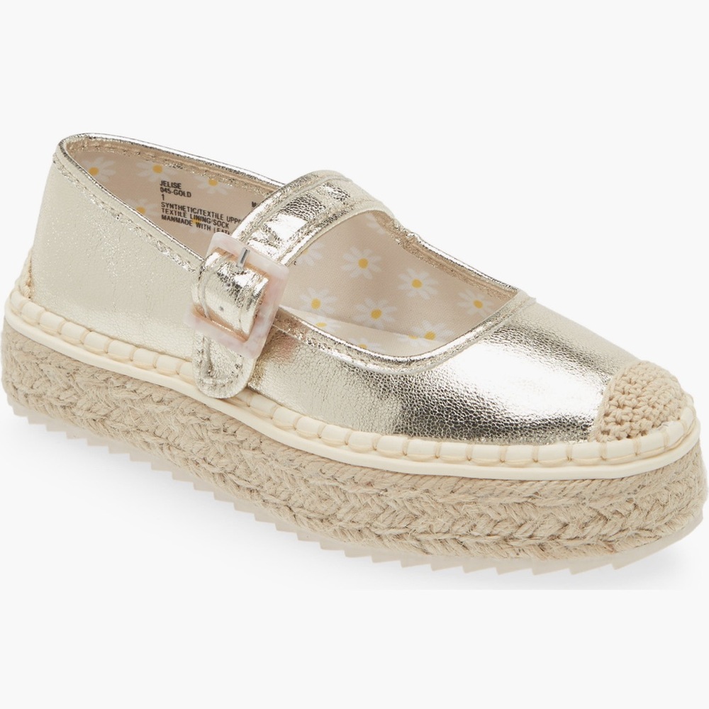 STEVE MADDEN - (NWT) KIDS JELISE ESPADRILLE - MARY JANE - GOLD - SIZE 4